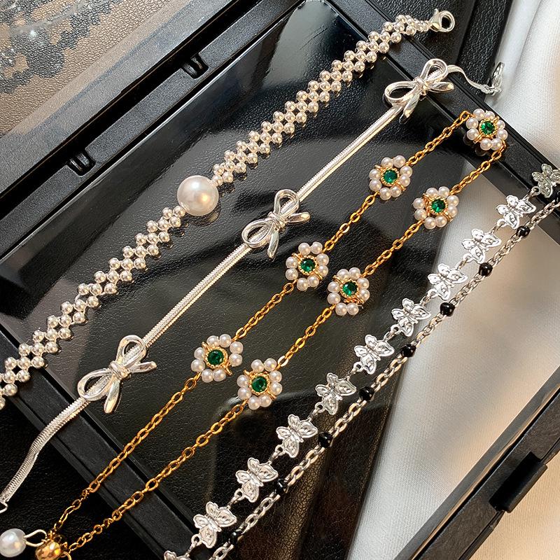 2025 Trendy Pearl Zircon Flower Bow Bracelet: Women's Chic, High-End, Versatile Design