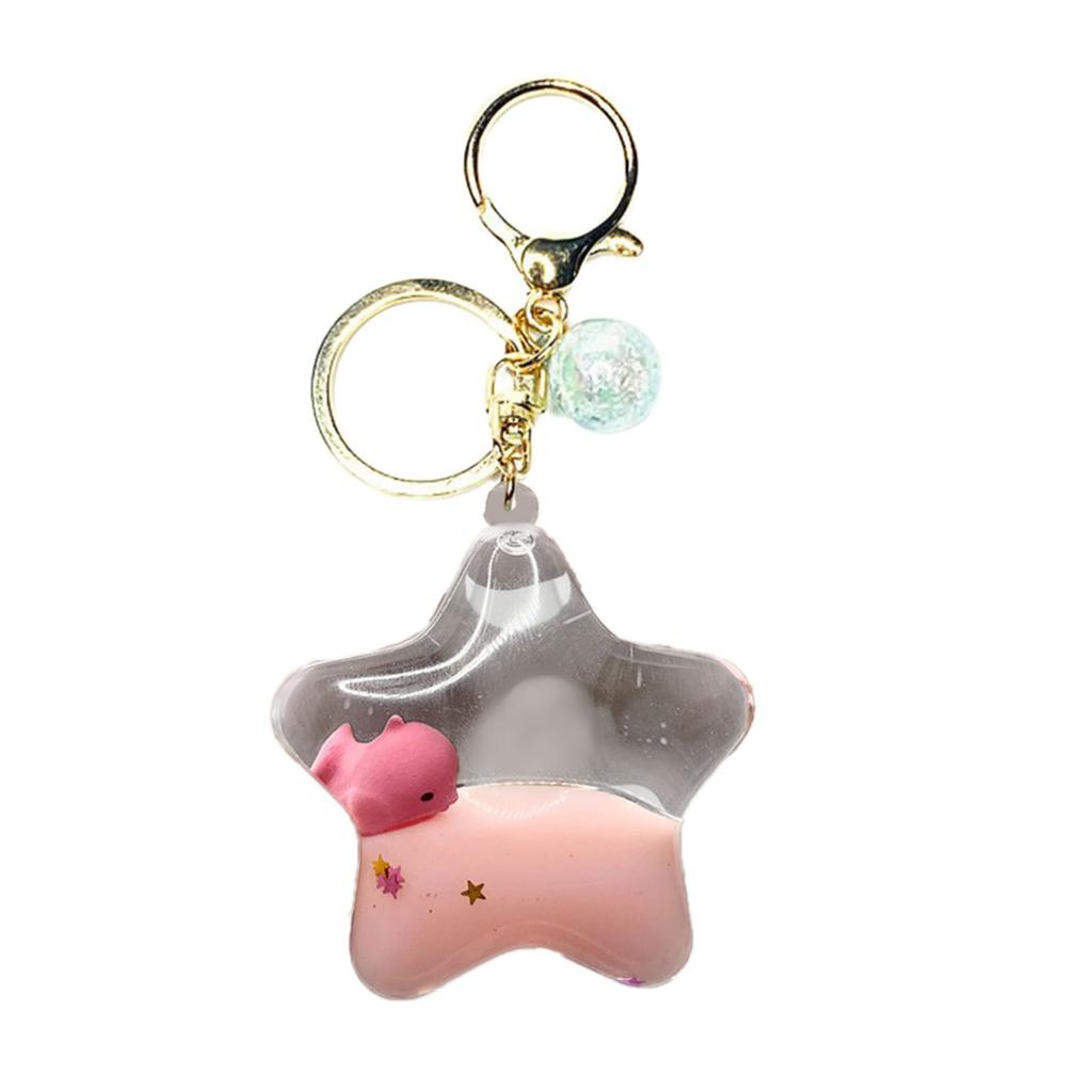 Creative Pentagrams Oil Liquid Quicksand Keychain Cartoon Animals Floating Charm for Car Keys Handmade Bag Pendant