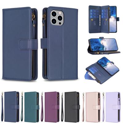 Luxusní PU kožená peněženka 9 slotů pro karty Flipové pouzdro na telefon pro iPhone 15 14 Plus 13 12 11 Pro Max XSMAX pro Samsung S24 S23 S22 S21 Ultra Plus A15 A25 A54