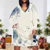Women Plus Size V Neck Long Sleeve Printed White Fitted Dress
