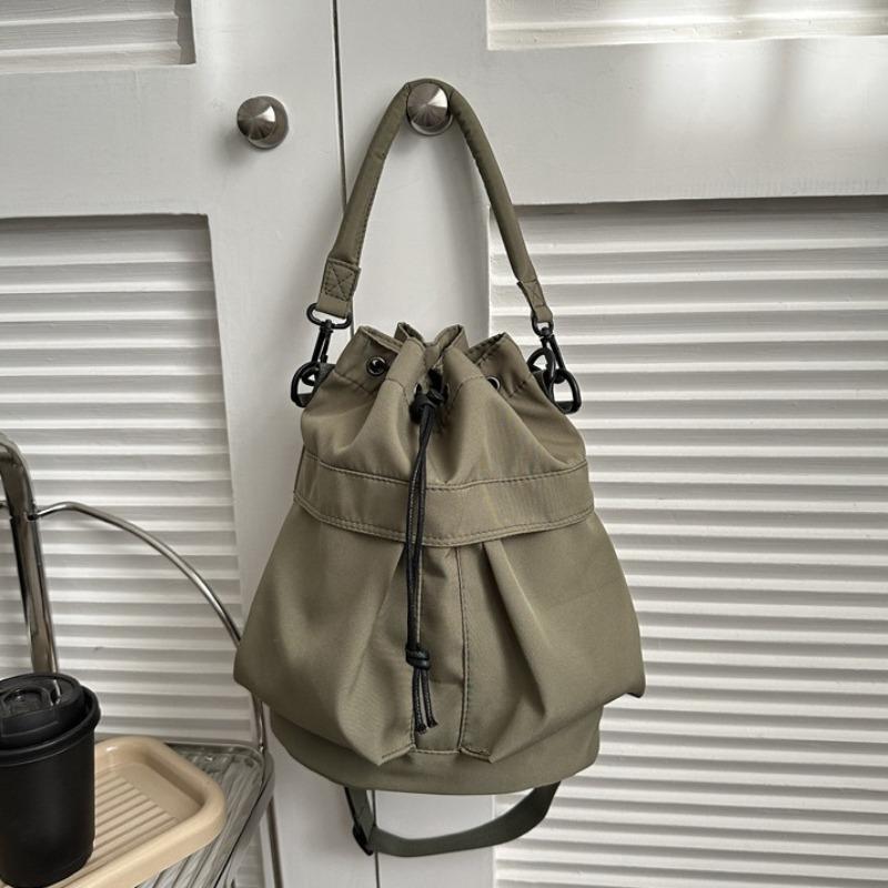Minimalist Oxford Large Capacity Bucket Bag with Drawstring Closure ,Adjustable Strap Lightweight Crossbody Purse Casual Handbag