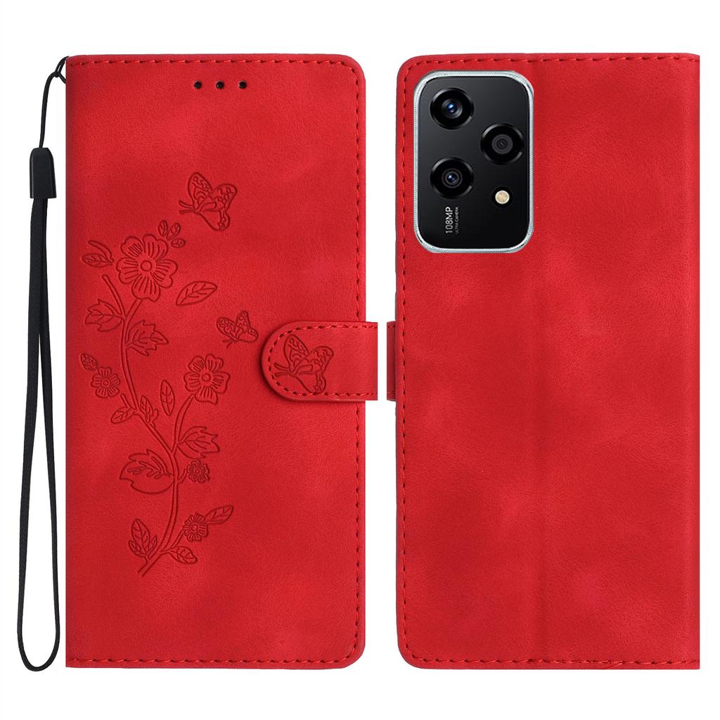 For Honor 200 Lite Case Leather Imprinted Flower Phone Cover Wallet with Wrist Strap