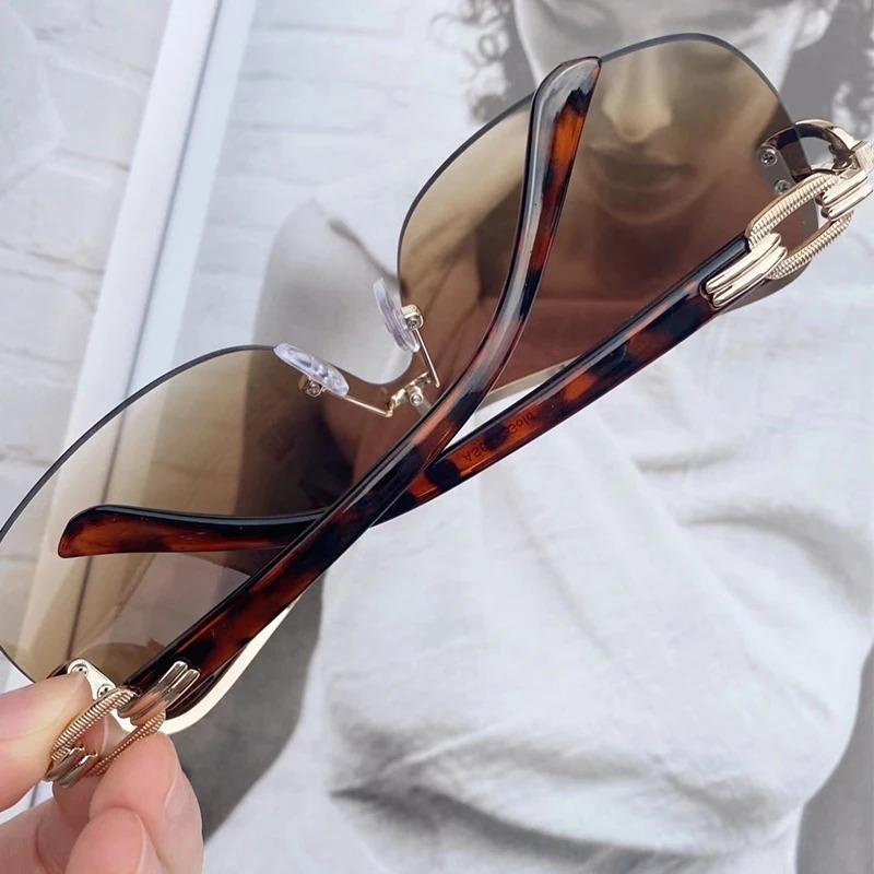 Damen Luxus Sonnenbrille Vintage Gradient Style Sonnenbrille Herren Randlose Pilotenbrille Unisex Brille für Spicy Girls
