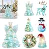 Christmas Reindeer Figurine DIY Lighted Kit, Santa Snowman Wreath Tree Decor, Handmade Xmas Decor with LED Light, Festive Party Supplies Holiday