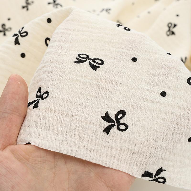 0.5m/1m/5m Pure Cotton Bow Printing Double-layer Gauze Crepe Fabric for Sewing Pajamas Bedding Blankets DIY Clothing Fabric