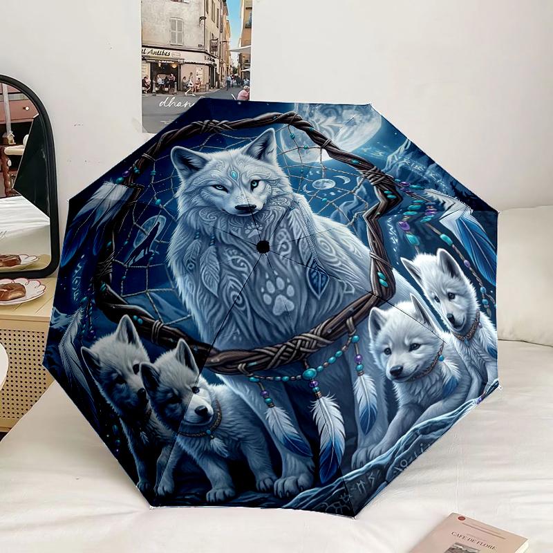 Indian Wolf Dreamcatcher Umbrella 8-Frame for Travel, camping, Casual Lightweight Portable Umbrella, Essential for every family Holidays Gift