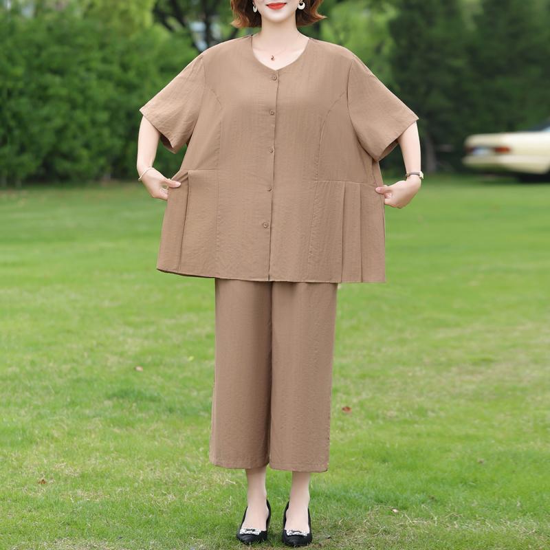 Women's Plus Size 2-Piece Casual Set, Short Sleeve Top & Elastic Waist Pants (3XL-7XL)