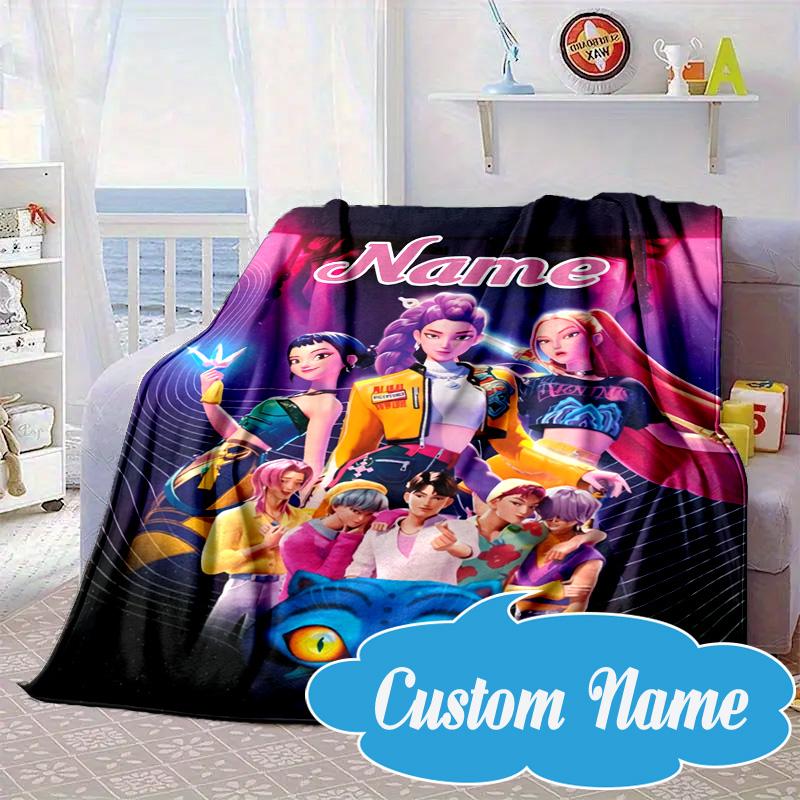 Custom Name KPop Cartoon Blanket bed sofa Blanket Flannel Blanket for Camping, Hiking, Picnic Essentials,gift for Fan family