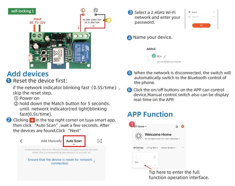 Graffiti Tuya Smart WiFi Switch: Single-Channel Relay Module with Momentary, Self-Locking, and Interlock Remote Control