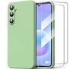 Hülle für Samsung Galaxy A57 5G, Ultra Slim Weiches Flüssigsilikon Matt Grün - 2 Gehärtete Gläser