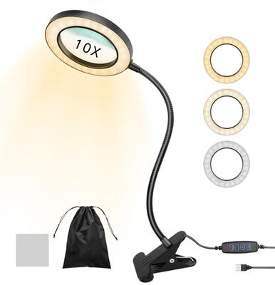ZenCT Magnifying Glass with Stand, Clip-on, Light, 72 LEDs, 10x Magnification, USB Powered, 10.6cm Diameter Lens, Flexible Arm, 360° Adjustable Angle,