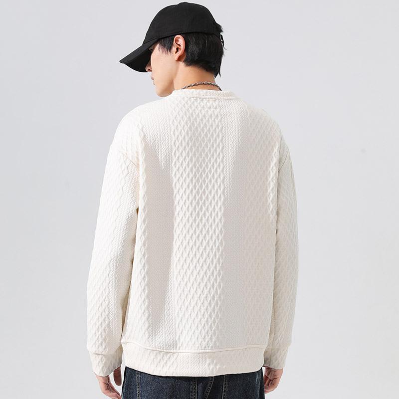 Outono gola redonda pulôver tamanho grande solto internet celebridade mesmo estilo moletom para homens jovens versão coreana moderno diamante jacquard waffle