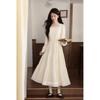 Luxiangnan French Style Beige Square Neck Long Sleeve A-Line Dress