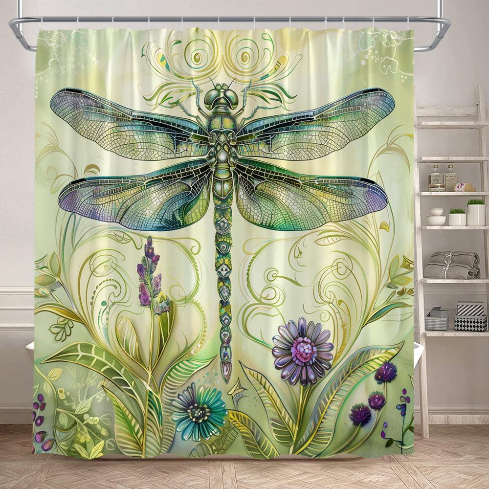 Colourful Dragonfly Shower Curtains Full Moon Night Starry Sky Plant Floral Bath Curtain Polyester Fabric Bathroom Decoration