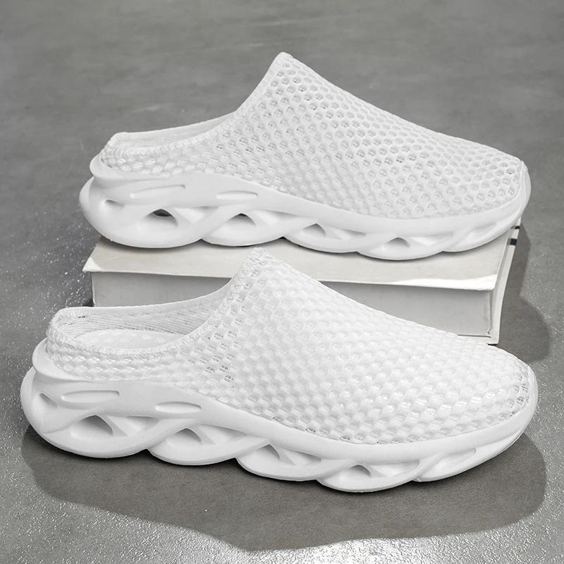 Fashion Summer Men Half Slippers Lightweight Casual Shoes Outdoor Male Flat Slippers Anti-slip Mesh Slip on Loafers Zapatillas Hombre