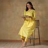 Summer Women's Yellow Cotton Chikankari Lucknowi Kurta Pant Set, Loose Relaxed Fit, Breathable Ethnic Outfit