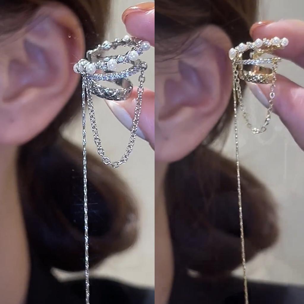 Buy 1pc Elegant Pearl Ear Clip Without Pierced Tassel Chain Drop Dangle