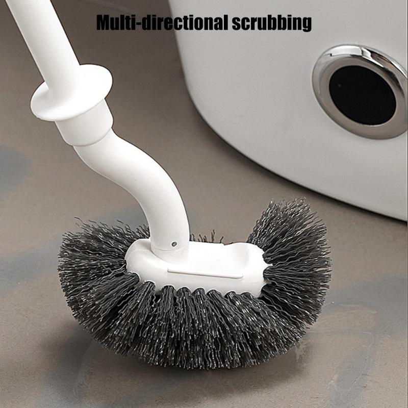 360 Degree Toilet Cleaning Brush Set with Antimildew Storage Stand Curved Design Detachable Handle Bathroom Scrubber