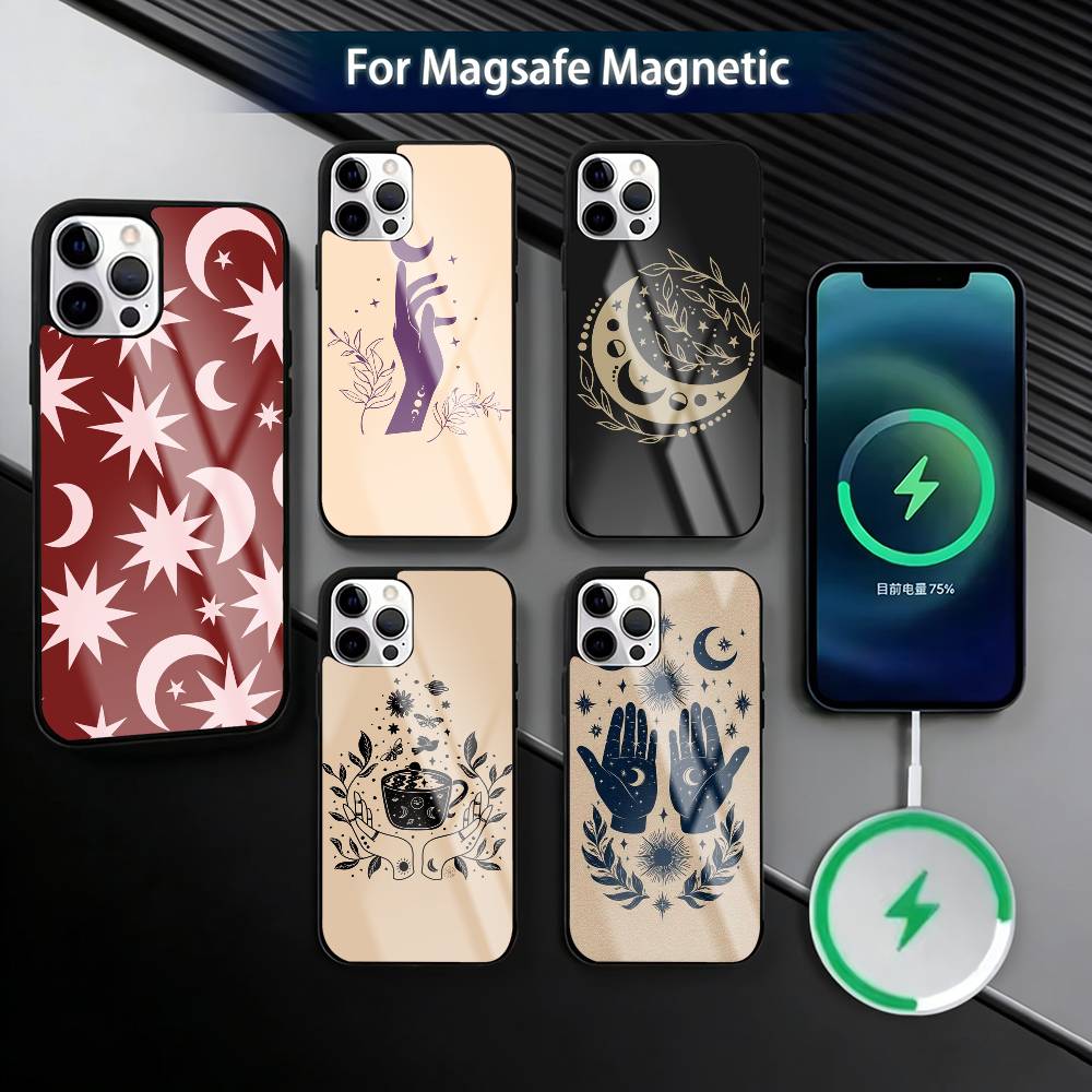 Flower Plant M-Moon Pattern Phone Case For iPhone17,16,15,14,13,12,11 Plus,Pro Magnetic For Magsafe Wireless Charging
