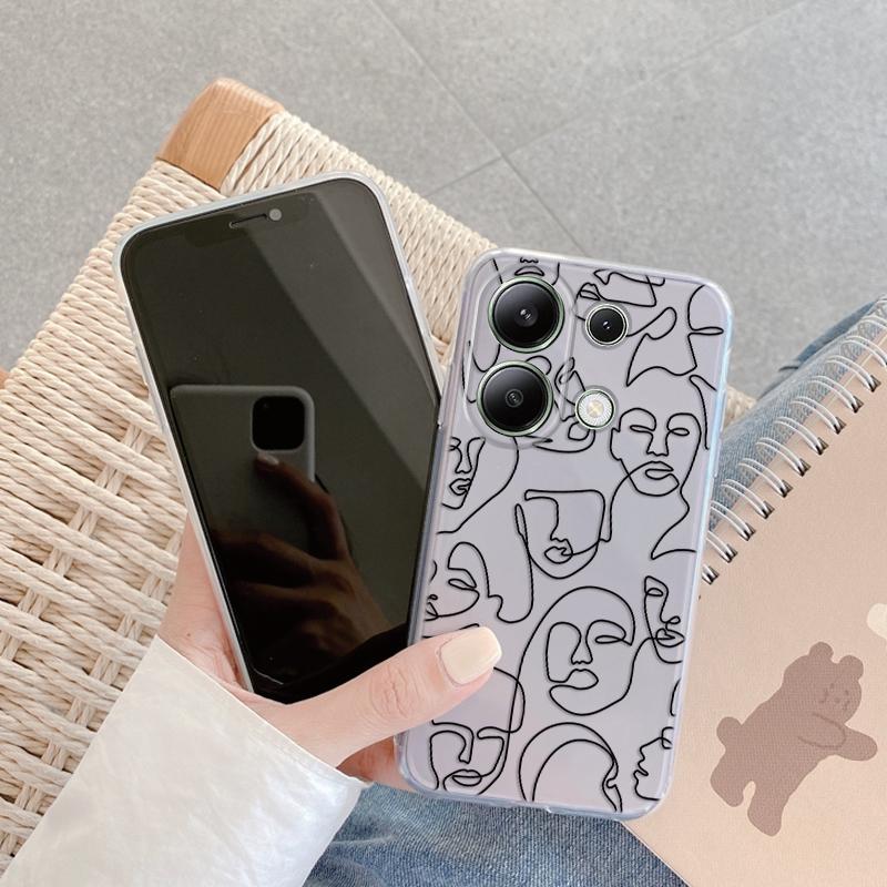 

М який силіконовий чохол Face Line Patterned для Samsung A55 M35 S24 Xiaomi Redmi Note 13 Pro iPhone Huawei Honor Realme Camera Protective Shockproof Cover Realme 12x