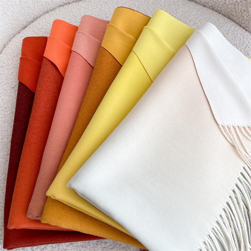 Fashion Solid Cashmere Warm Scarf Women  Design Pashmina Winter Double Side Different Color Shawl Wrap Bufanda Tassel Blanket
