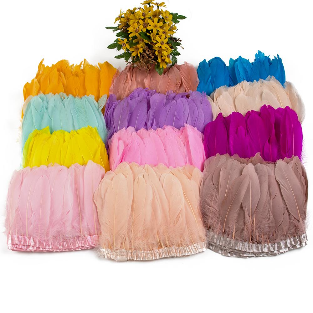 1Meter Dyed Golden Goose Feather Trims for DIY Craft Party Wedding Dress Carnival Ribbon Clothes Decor Plumas Accessories15-20cm