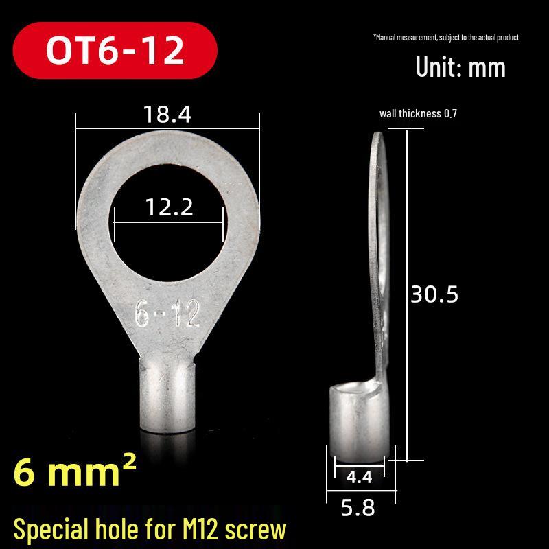 OT Series Pure Copper Crimp Lugs: Cold-Pressed Terminals, Brass Silver-Plated Bolt, Round Wiring Ears Connectors
