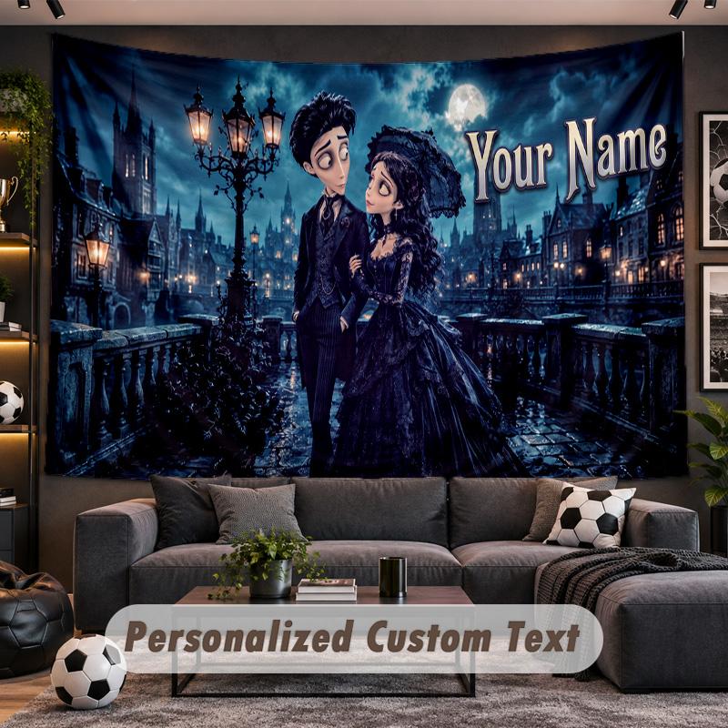 Corpse Bride Emily Victor Personalized Tapestry Support Custom Name, Wall Art Home Decoration