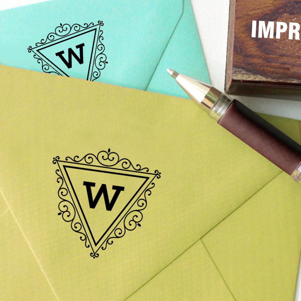Printtoo Inverted Triangle Swirl Border Letter W Monogram Wood Mounted Rubber Stamp