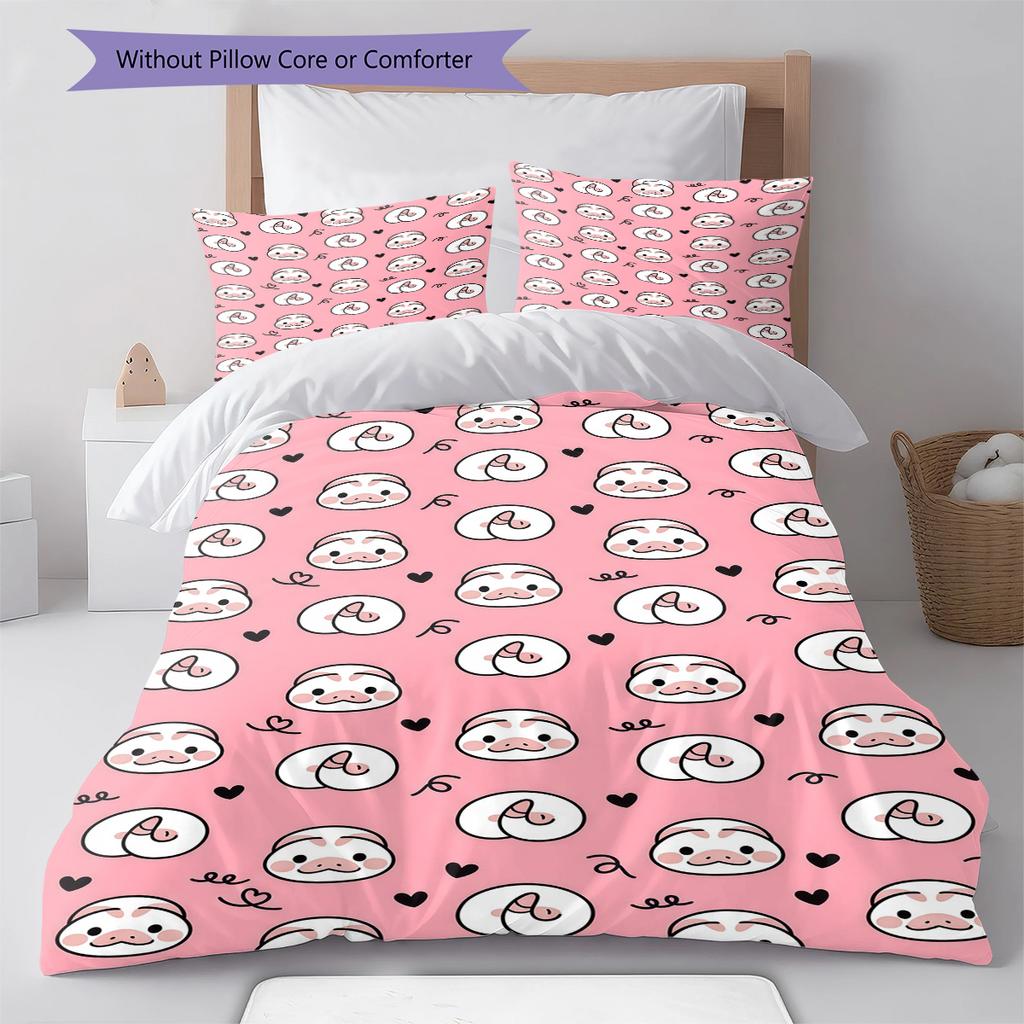 Pink Cartoon Art Pattern Bedding,Quilt Set Quilt Cover Pillowcase Home Birthday Gift (1 * Duvet Cover + 2 * Pillowcase, Without Core)