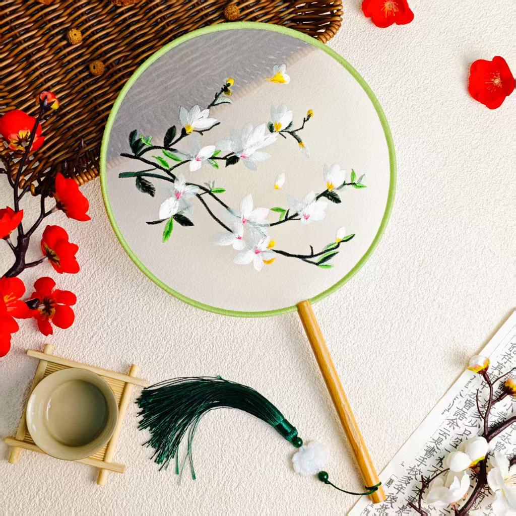 Double-Sided Round Fan with Suzhou Embroidery for Hanfu or Qipao