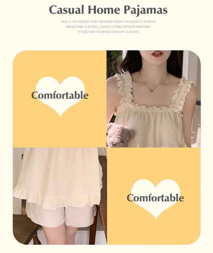 2026 Summer Women's Pajama Set: Princess Style Cloud Cotton Camisole with Built-in Bra