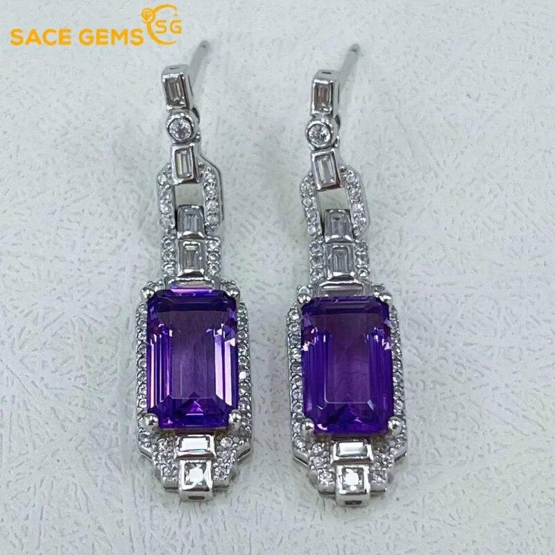 

Серьги SACE GEMS для женщин, стерлинговое серебро 925 пробы, 7*10 мм, серьги-гвоздики с натуральным аметистом, Свадебная вечеринка, изящные ювелирные изделия, серьги фиолетовый