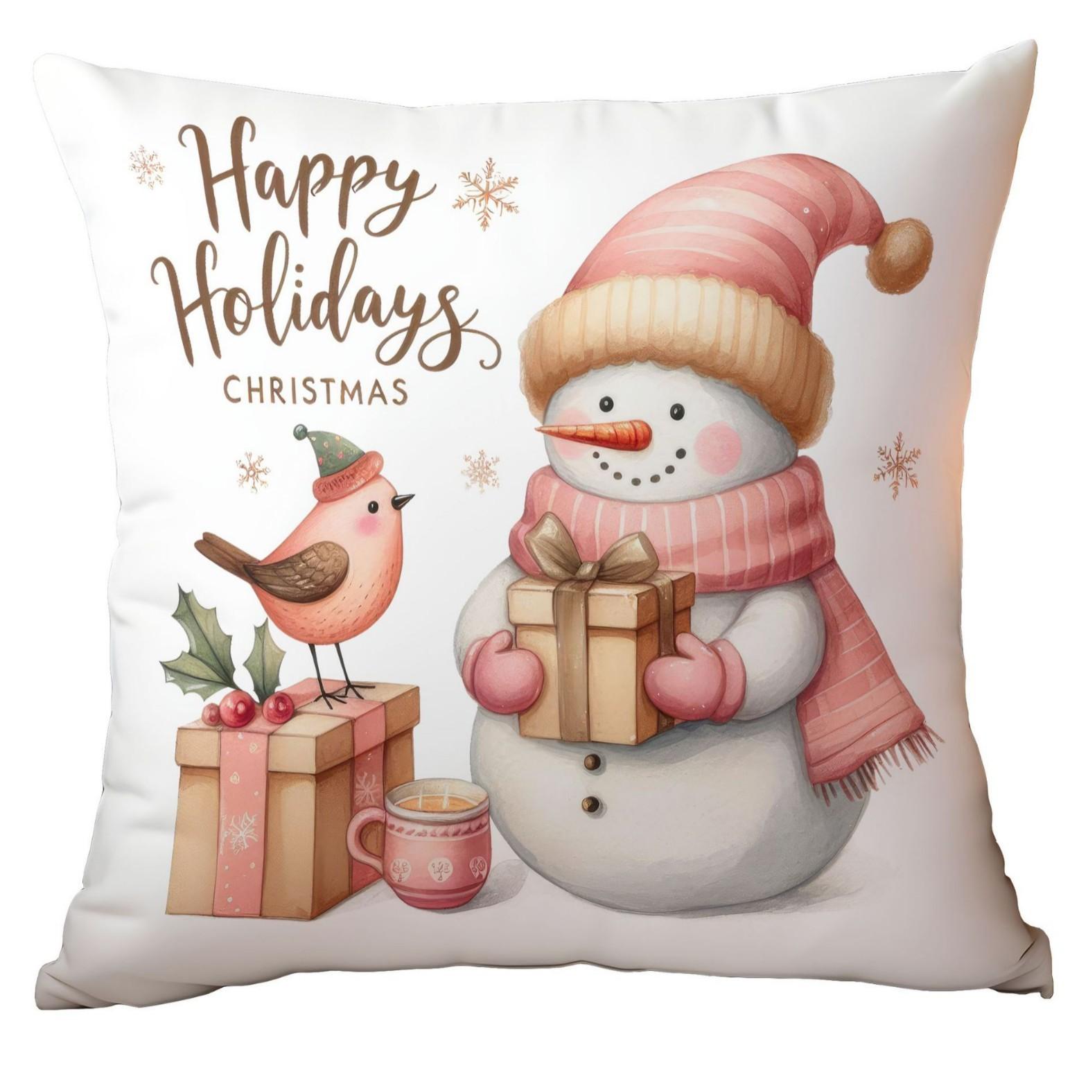 

Christmas Pink Snowman Short Plush Pillow Cover Car Printed Sofa Cushion Home Pillow Cover Premium Durable Quality 45 * 45Cm