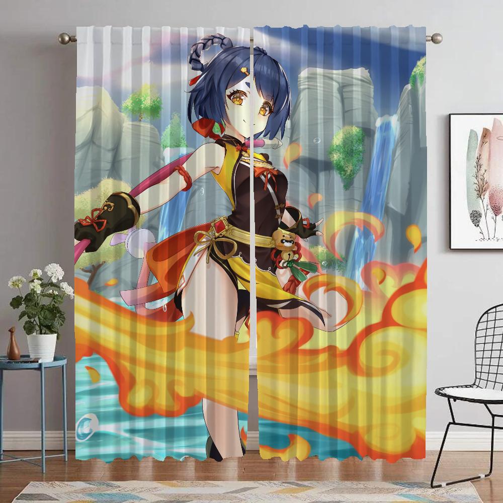 

Genshin Шторы Детская комната Тюль для спальни Домашний интерьер Шторы 2 шт Разделительные жалюзи затемняющие шторы Гостиная Кухня W50xH70cmx2pcs-CL