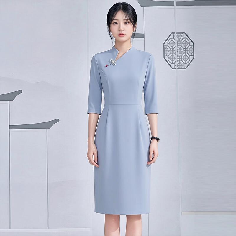 New Chinese Style Stand Collar Seven-Sleeve Work Dress 2XL