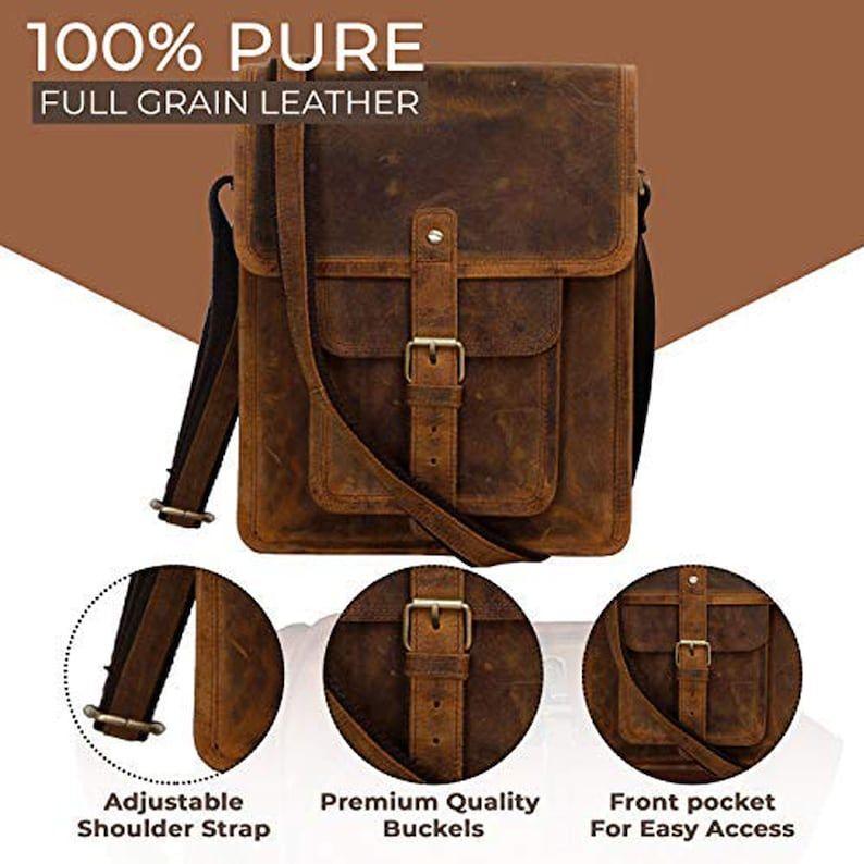 Leather Sturdy Leather Satchel iPad Messenger Bag for Men and Women