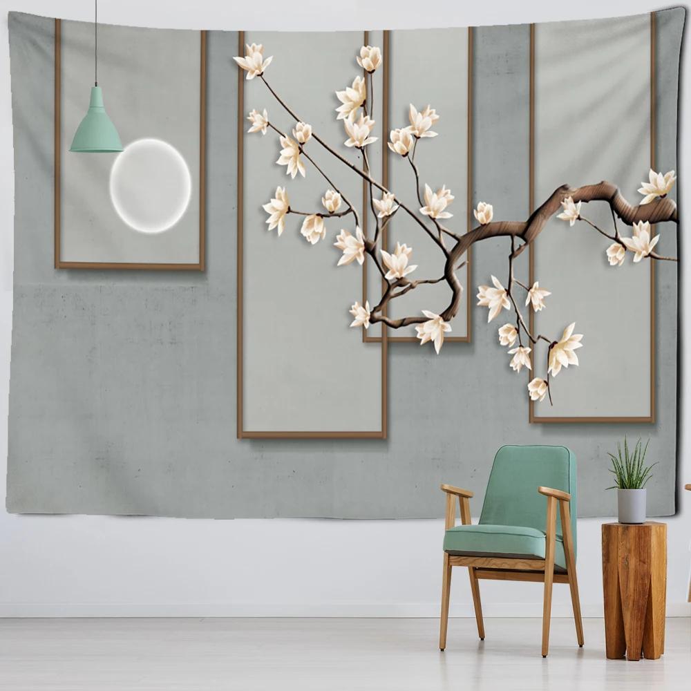 Artistic Conception Flower And Bird Painting Mural Tapestry Bohemian Psychedelic Wall Hanging Bedroom Living Room Home Decor