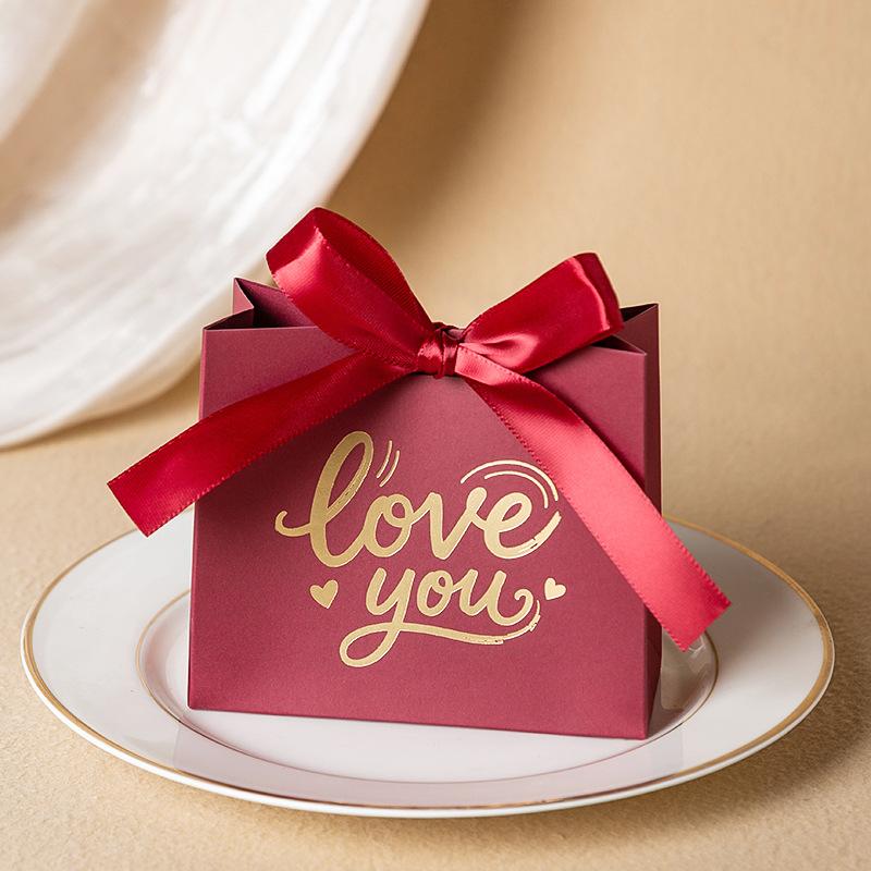 10Pcs Chocolates Gift Packaging Box Suitable For Wedding Candies And Valentine'S Day Love Wings Gold Foil Gift Box With Ribbon