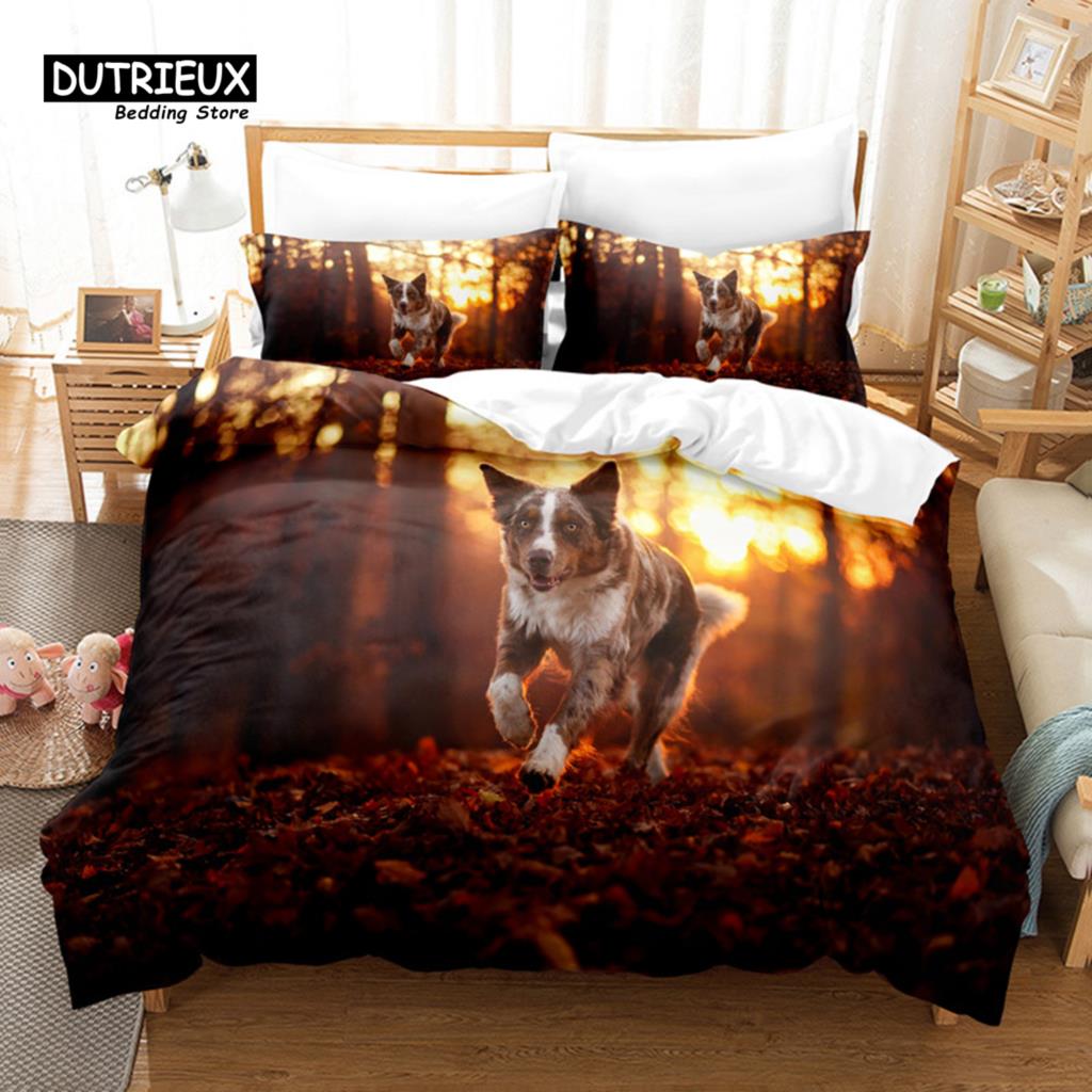Surfer Dog Bedding Set, 3Pcs Duvet Cover Set, Soft Comfortable Breathable Duvet Cover, For Bedroom Guest Room Decor