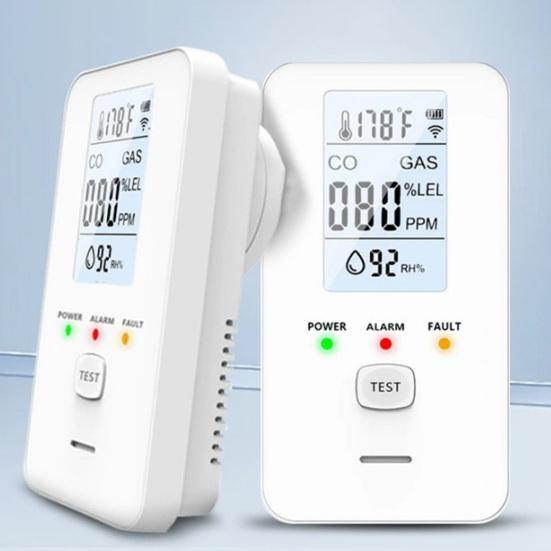 4-in-1 Gas & CO Detector with LCD Display Plug-in Natural Gas Carbon Monoxide Alarm Temperature & Humidity Monitor High Sensitivity Home RV Safety