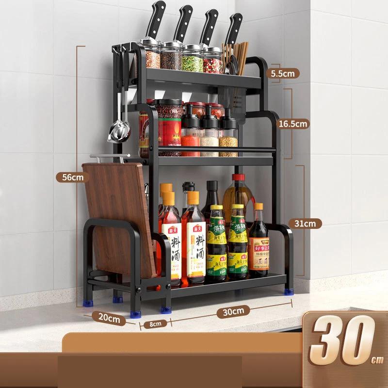 2/3Layers Kitchen Storage Rack Spice Racks Seasoning Shelf Condiments Knife Cutting Board Holder Drain Stand Storage Accessories