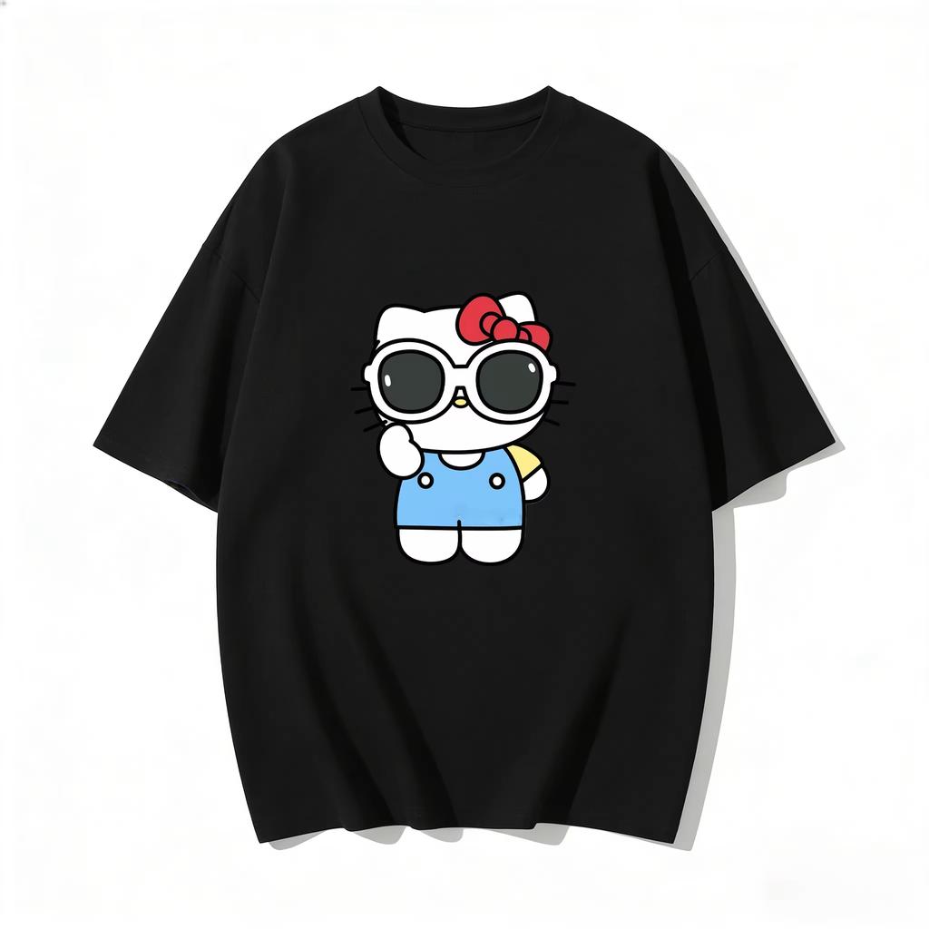 2026 new Summer HelloKitty Cute Graphic Tee Casual Short Sleeve Cotton Top for Women Girls Kawaii Cartoon Print Streetwear