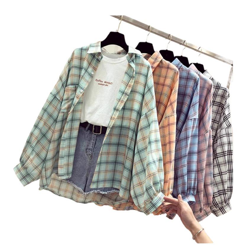 Damen Retro Karoshirt - Frühling 2025 Koreanischer Loose-Fit, Sonnenschutz, Jacke im Feenstil