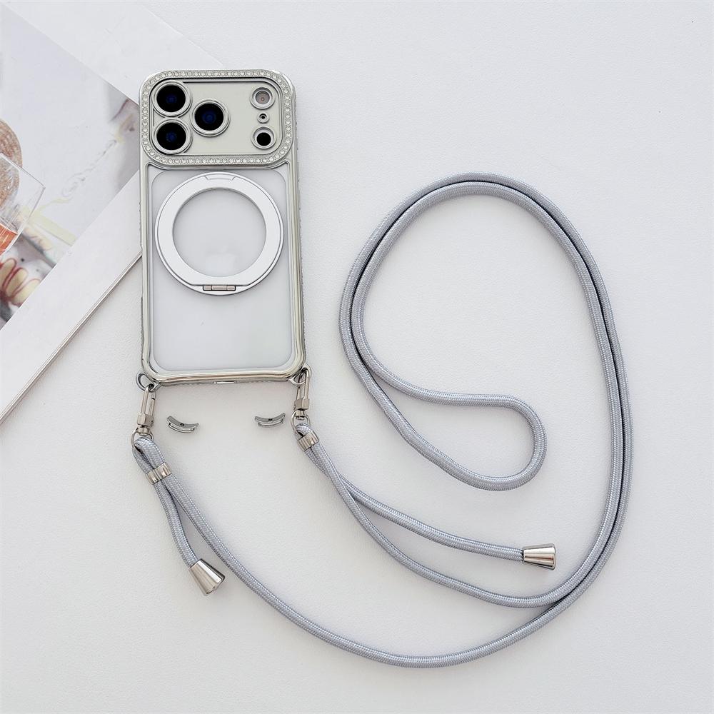 

Flash Diamond Necklace Cord Rope Lanyard Plating Magnetic Clear Bracket Case For iPhone 17 16 14 13 15 Pro Max For Magsafe Cover iPhone Air