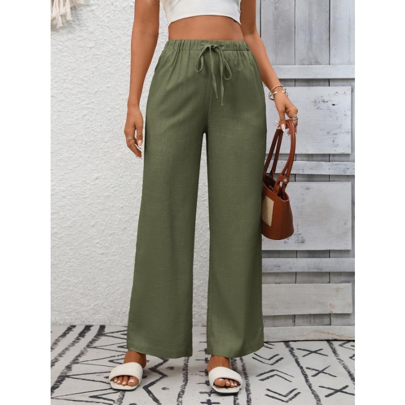 Independent Station Women's Solid Color Loose High Waist Wide Leg Cotton and Linen Trousers for Women