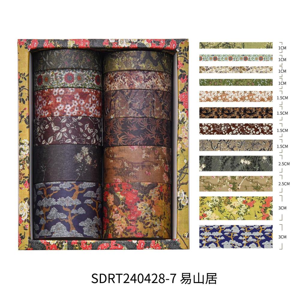 12 rolls/box Retro Landscape Washi Tape Creative Floral Mountain Crane Design Sticker Rolls Scrapbook Gift Wrapping