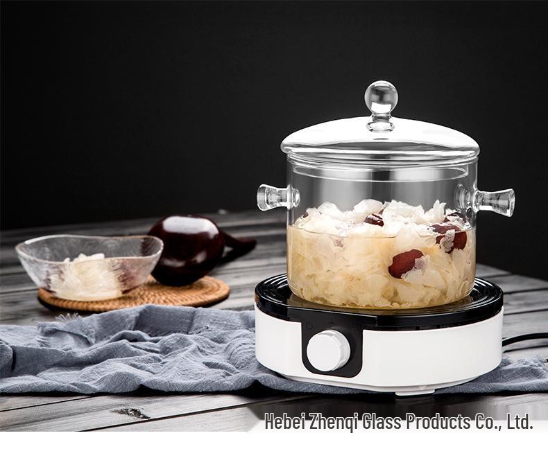 High-Temperature Resistant Glass Pot with Lid, Double-Ear Design for Ramen and Open Flame, Stainless Steel, Large Capacity