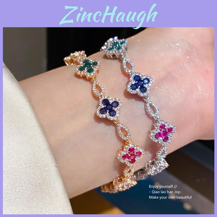 18k Gold Plated Lucky Clover Flower Charm Bracelet For Women Fashion Accessory