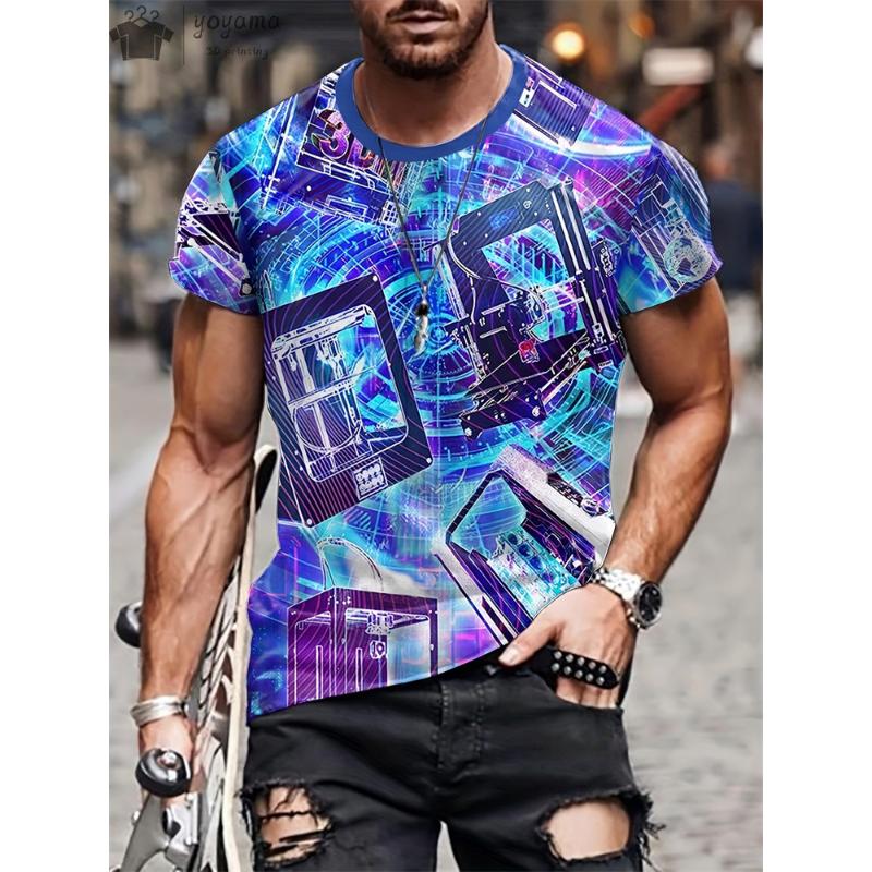 Summer Men Circuit Board Electronic Chip Cpu Creative Graphics 3d Printing T-Shirt Fashion O NECK Short Sleeve Oversized T-shirt